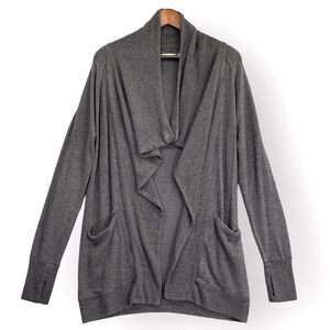 Athleta Studio Wrap Sweater Women Size‎ XS Gray Open Pockets Raglan Long Sleeve